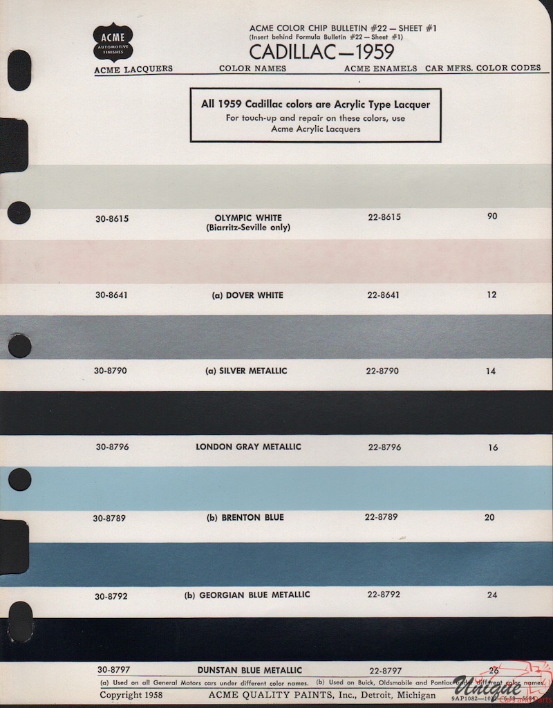 1959 Cadillac Paint Charts Acme 1